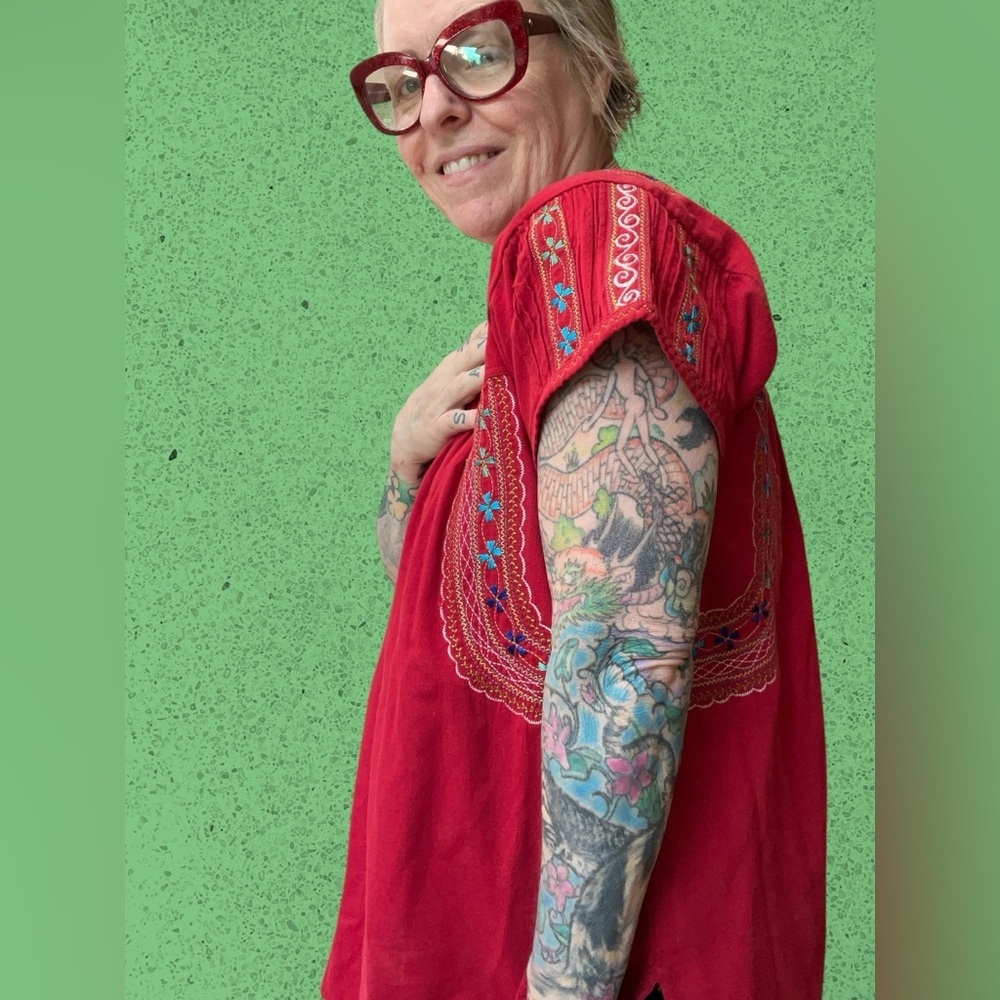 Vintage Red Embroidered Peasant Tunic - Picture 6 of 8